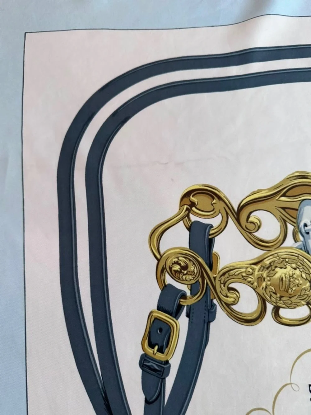 Hermes Silk Scarf Carré 90 Blue White Hand Rolled Made in France
